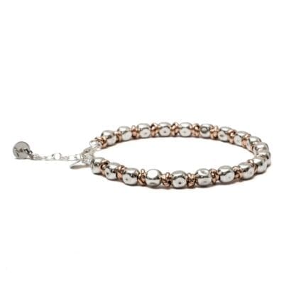 Bracelet Silver 925 Nuggets and Rose Gold Rings