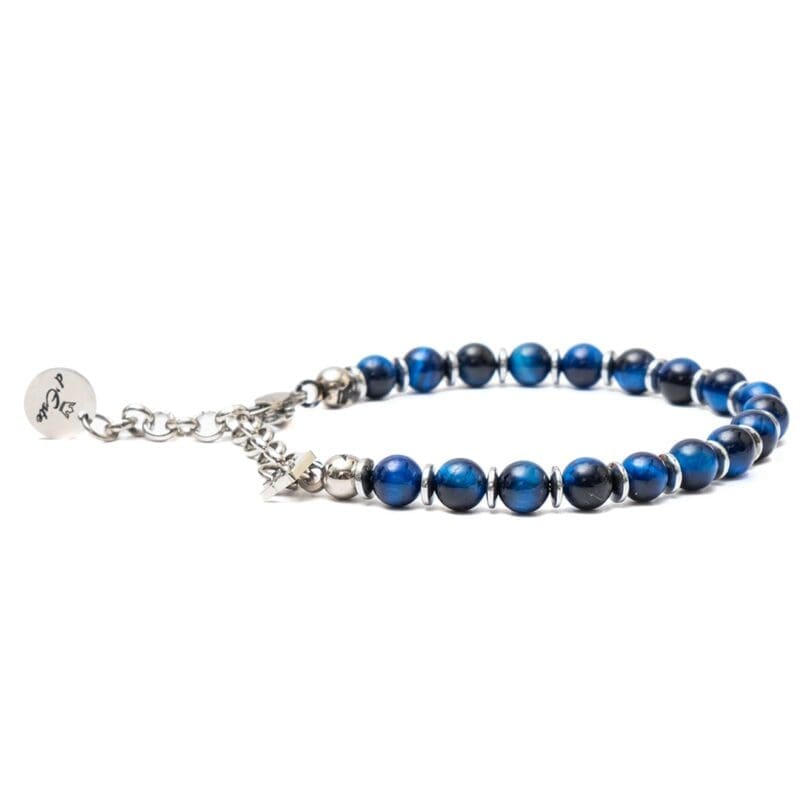 Blue Tiger's Eye Bracelet with steel spacers