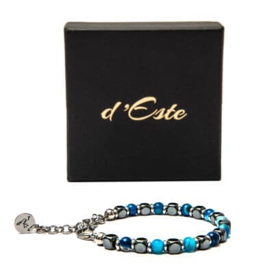 Bracelet Hematite & Striped Blue Aghata 6mm